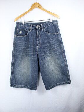 Rocawear Blue Denim Jeans Streetwear Skate Grunge Y2K Shorts SZ 34 Baggy Style
